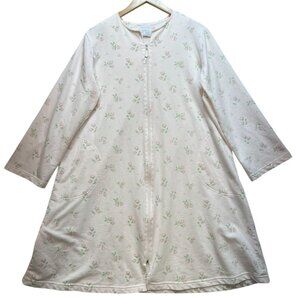 Heavenly Bodies Womens Pajama Dress Large Pale Pink Floral Zip Up